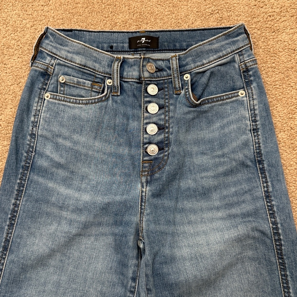 7 For All Mankind High Waist Cropped Straight Leg Distressed Jeans Size 25 - Picture 4 of 11